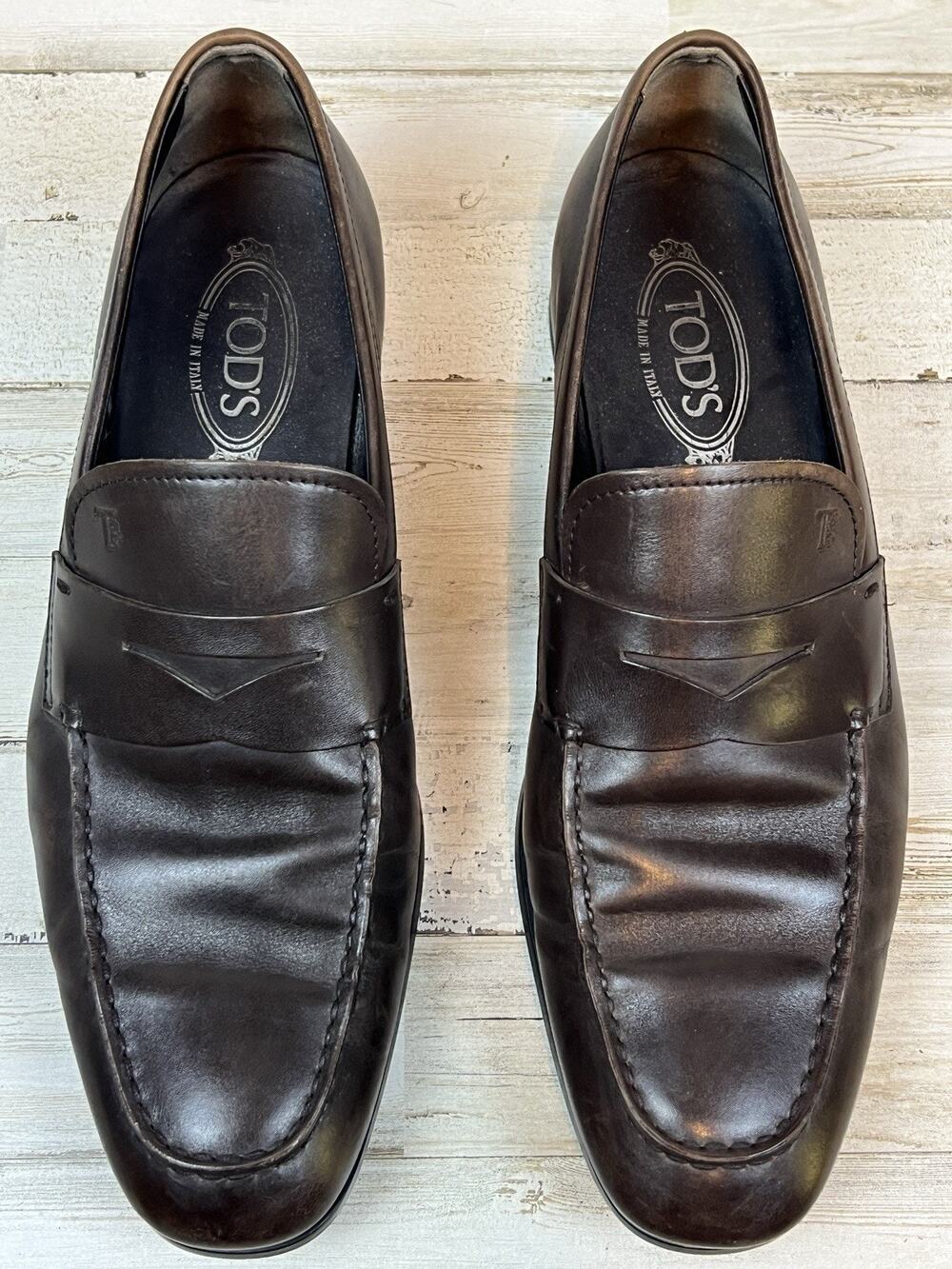 Tod's Mens Brown Leather Penny Loafers Dress Shoes Size 10.5 US Made in Italy